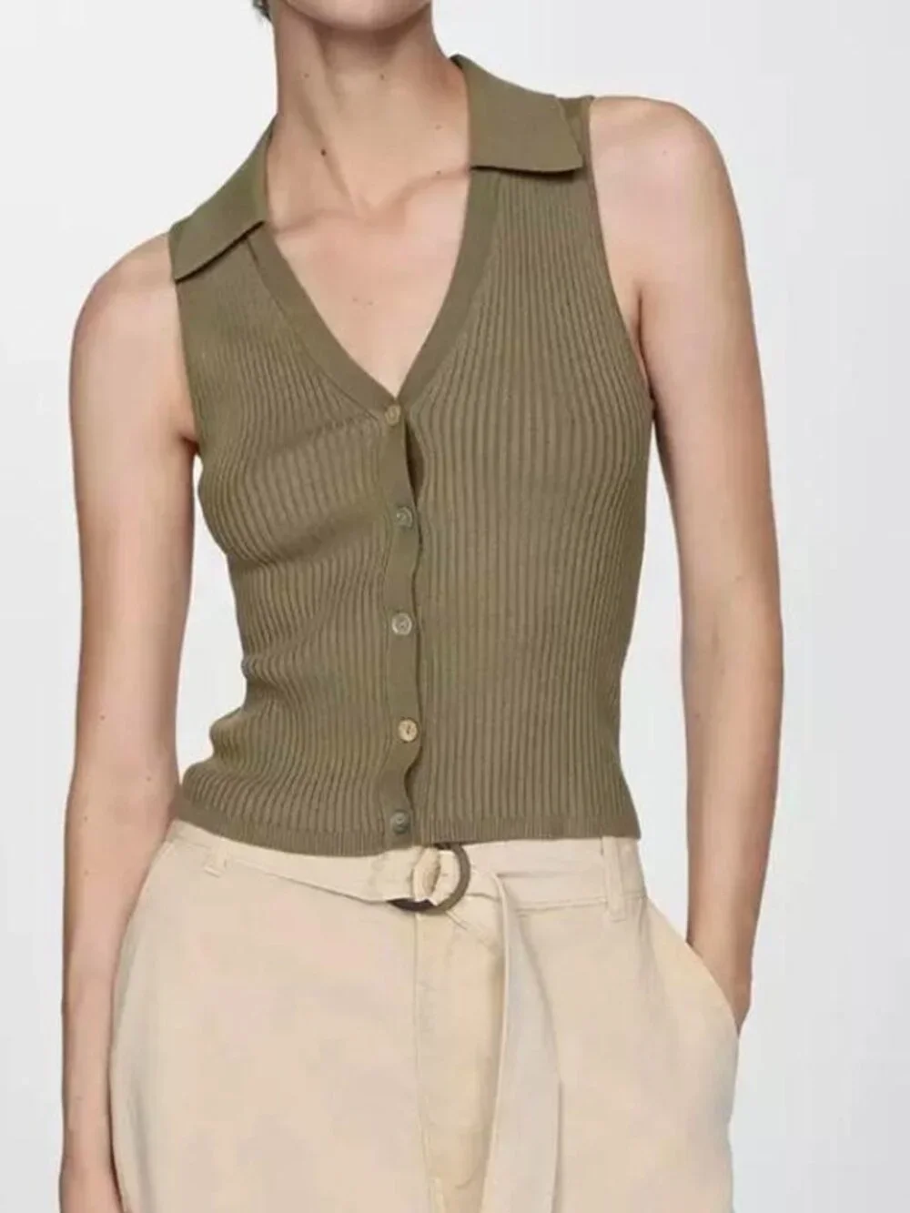 Mango (MNG) Ribbed Collared Tank - Picture 1 of 4